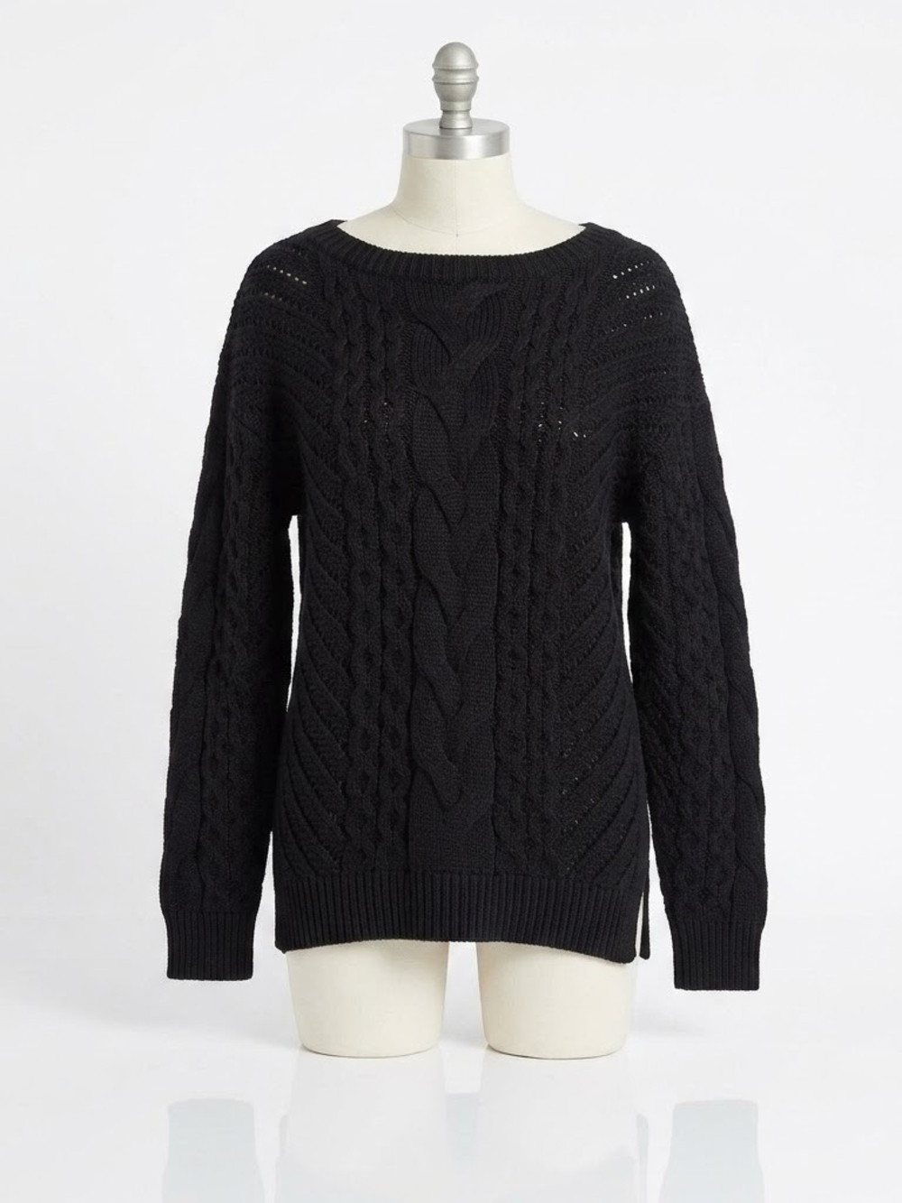 Express Cable Knit Sweater Women's Medium Black Off Shoulder Side Slit Chunky